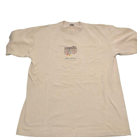 Vintage 90s Light Brown Crew Neck Tee w/ Embroidered Design on Front SZ XL - Picture 1 of 8